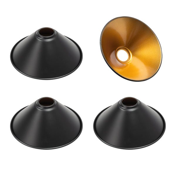 Pack of 4 Replacement Lamp Shades (Shades Only) Black Exterior and Gold Interior Stylish Black Pendant Light Shade Aluminum Stylish Bracket Light Shade E26 