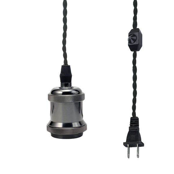 FSLIVING 1 light, outlet type (4.5m), adjustable hanging height, with dimmer switch, antique black brass finish, aluminum, black twisted cord, LED bulb compatible, single light pendant 