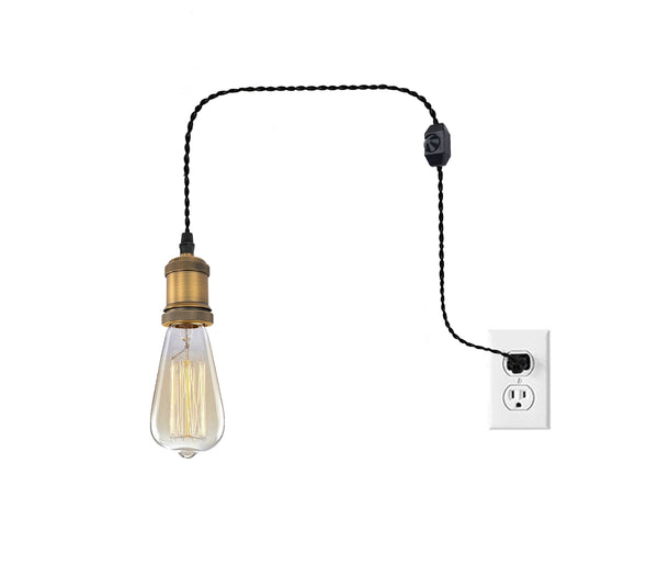 FSLIVING Retro 1-light pendant with bulb, outlet type (cord length 1.8m), adjustable hanging height, dimmer switch included, compatible with dimmable bulbs, retro socket, interior lighting 