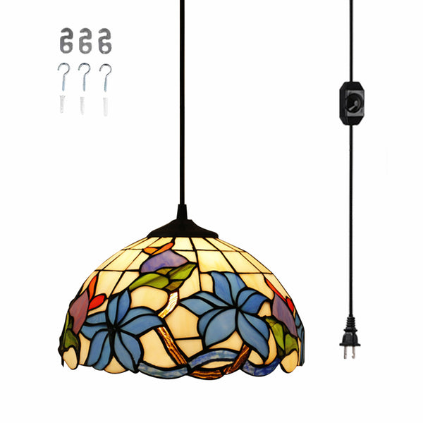 Outlet-type pendant light, flower, LED compatible, Nordic, classic, stained glass, lamp, antique, for living room, European, indirect lighting, Nordic, Southern Europe, entrance, new life 