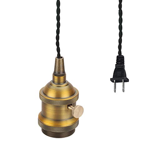 FSLIVING Outlet-type with switch, black cord, retro, 1-light pendant, twisted cord, interior lighting, cafe, LED bulb compatible, E26