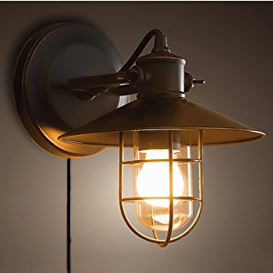 FSLiving Bracket Light, Adjustable Angle, Outlet Type, ON/OFF Switch, Retro, Antique, Industrial, Birdcage Shape, E26 Base, Bulb Sold Separately