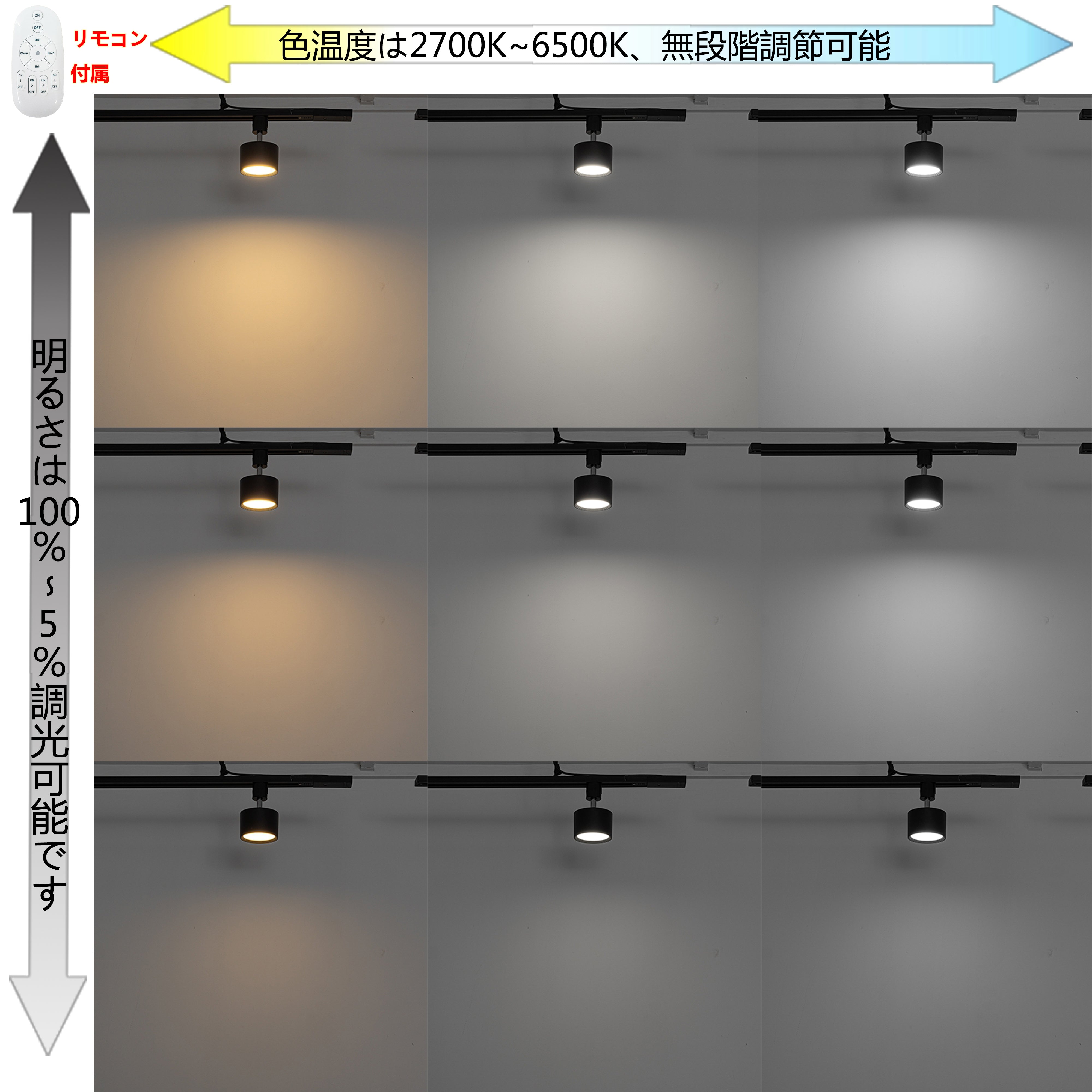 FSLiving 9W(100W相当) ダウンライト リモコン付き 調光 調色 角度調節可 LED ライティングレールライト LED内蔵  スポットライト ライティングレール照明 天井 ダイニング リビング用