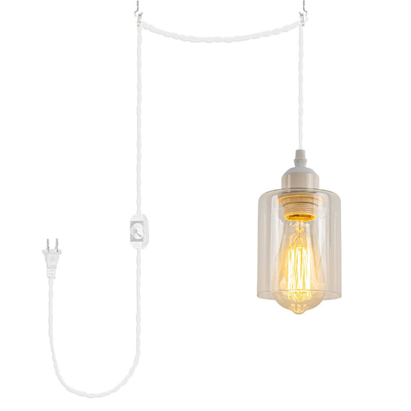 FSLiving Clear Glass Pendant Light, Outlet Type, Scandinavian, Stylish, Antique, Modern, Retro, Lighting Fixture, Indirect Lighting, Ceiling Lighting, LED Compatible, E26, Dimmer Included