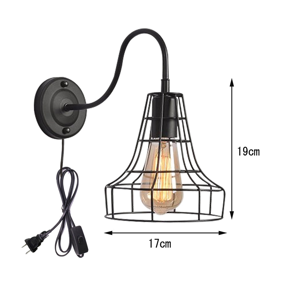 コード付き壁掛け照明 電球付属 賃貸対応 壁に穴開け不要 工事不要 壁掛けフックにて固定 コンセント式 ON/OFFスイッチ付き おしゃれ E26口金  ブラケットライト インテリア レトロ 角度調節可能