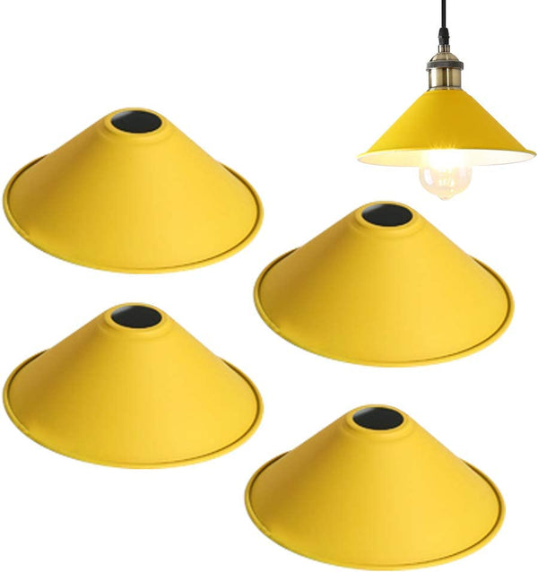 FSliving Nordic Replacement Lampshade Light Parts Iron Lighting Guard Macaron Shade Holder for Pendant Lights Shade Only Light Shade Horizontal Screw Type DIY Cute Decoration Set of 4 (Yellow) 