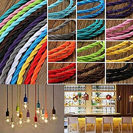 FSLiving 5m/10m/30m/50m/100m DIY 2-core twisted cord Wiring Cord Cable Knitted Wire Lamp Chandelier Twisted Wire Double-core Wire Edison Retro Light Bulb Wire