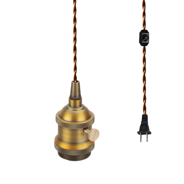 FSLIVING Retro 1-light pendant, outlet type (4.5m), adjustable hanging height, with dimmer switch, dimmable bulb compatible, antique string, antique brass finish, interior lighting, cafe