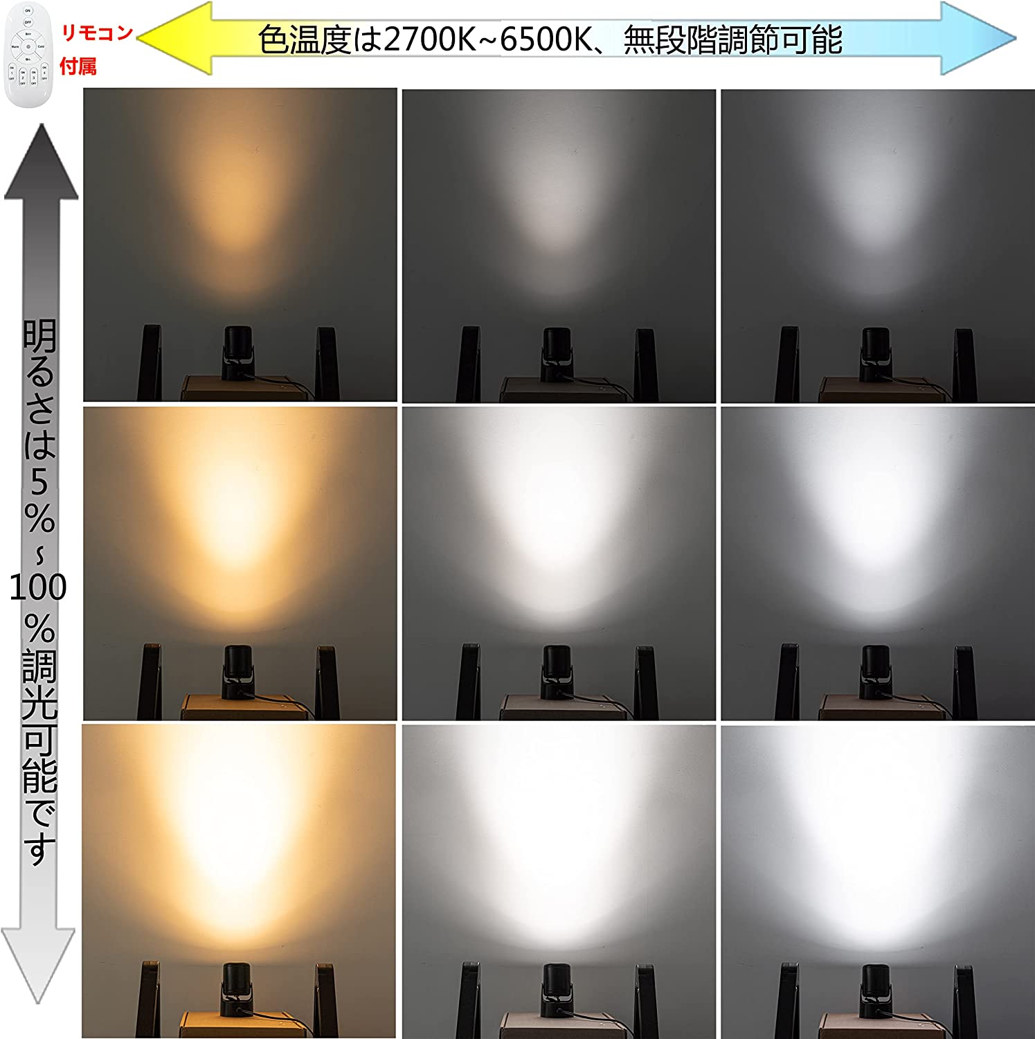 スポットライト コンセント式 リモコン付き 7W 調光可 角度調節可 屋内用 壁 天井 展示 撮影 角度調節可能 ブラケットライト ステージライト  照明 ホワイト