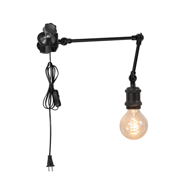FSLiving Bracket Light, Compatible with Tension Rods, Arm Type, Adjustable, Lamp Arm, Can be Attached to Vertical Accessories such as Rods, Clip Light, E26, Matte Black, Retro, New Lifestyle, Rental Lighting, Rental Lighting Equipment